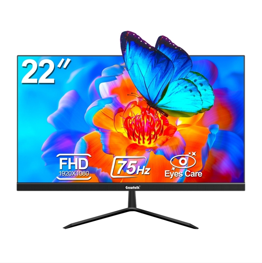 Gawfolk 22" Inch Computer Monitor, FHD 1080p 75Hz Ultra-Thin Bezel-less Display
